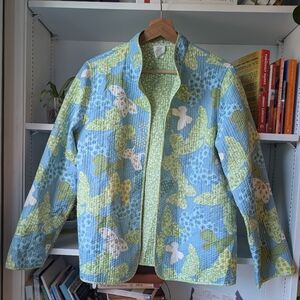 Quilted Butterfly Print Jacket Blue Green Size 10 / Medium Cottagecore Fairy